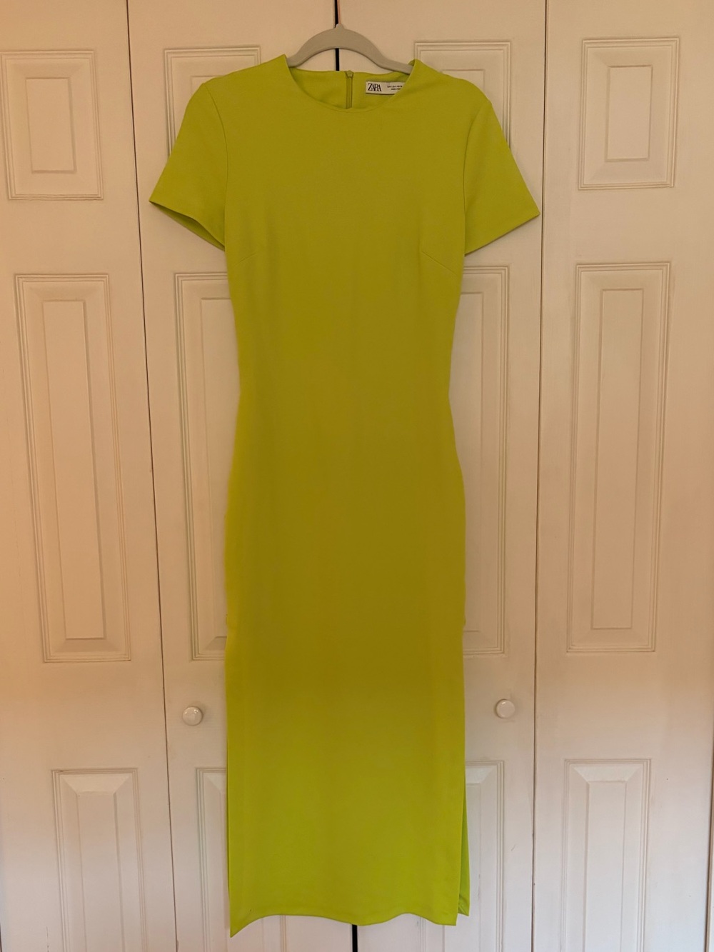 Zara Bright Lime Green Short-Sleeve Midi Dress